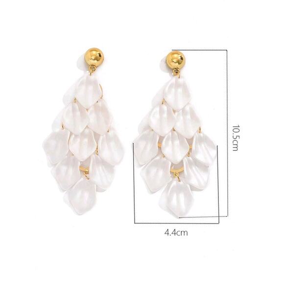 White Geometric Tassel & Leaf Dangle Earrings for Women -Simple & Elegant Design - Picture 4 of 8